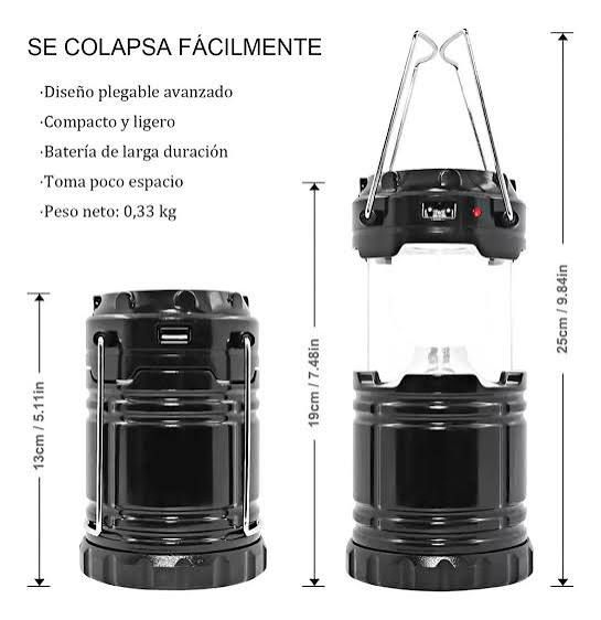 Lámpara recargable para camping 3 en 1